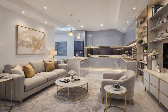 ห้องรับแขก สไตล์ Modern Luxury พร้อมเข้าอยู่